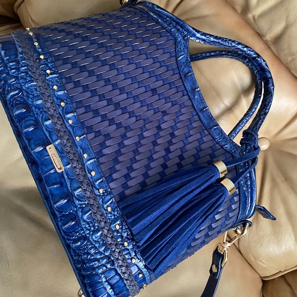 Brahmin Woven LEATHER Vista Blue Eldorado Elaine Bag Croc Tassel Charm - Picture 3 of 14